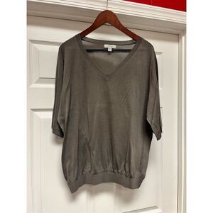 Faconnable Olive Green V-Neck Short Sleeve Sweater